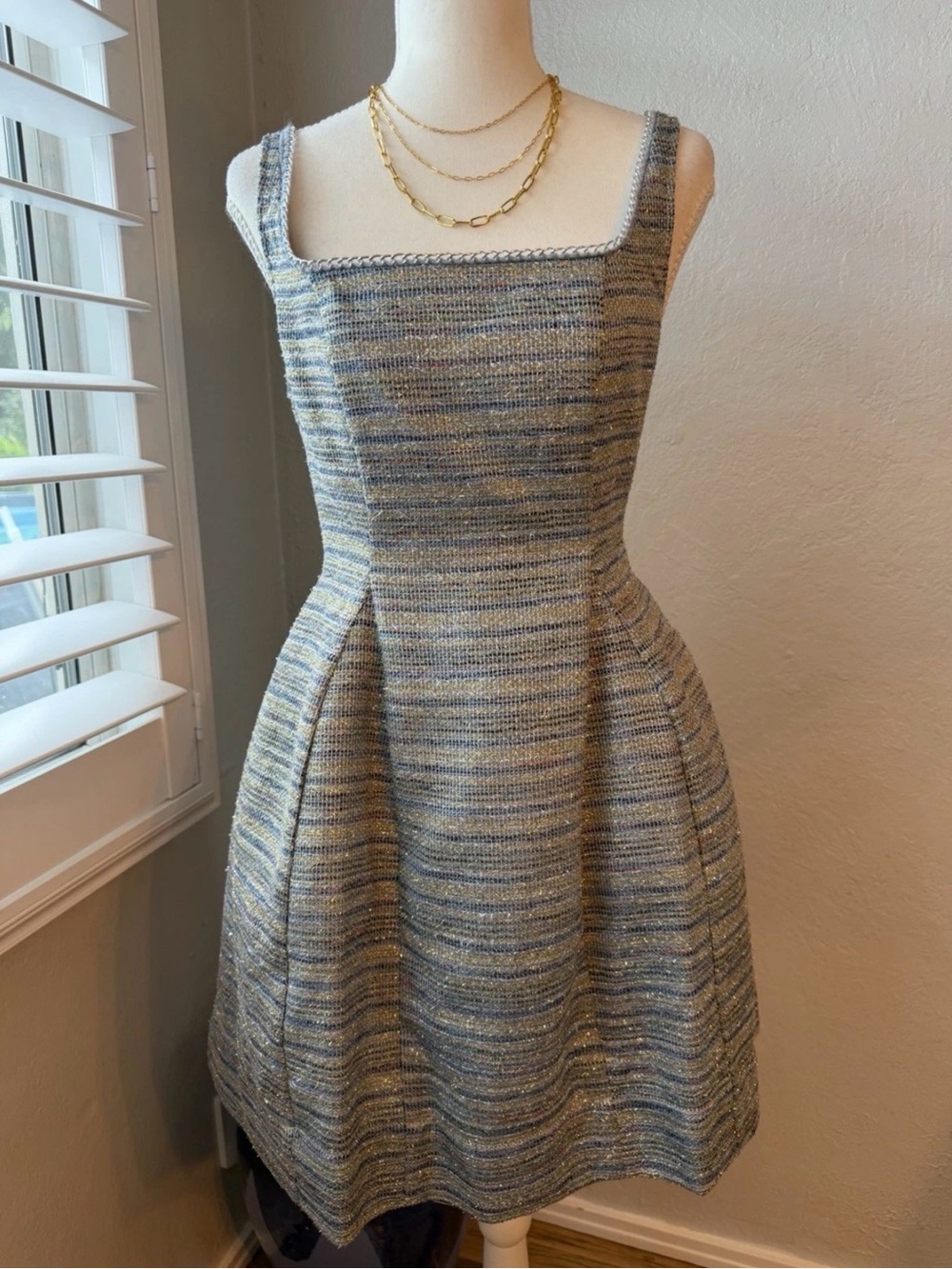 NWT Anthropology by Mauve Shimmer Tweed Square Neck Fit & Flare Cocktail Dress 8